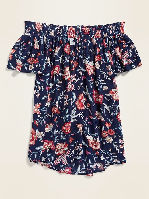 View large product image 2 of 2. Floral-Print Off-the-Shoulder Crinkle-Crepe Blouse