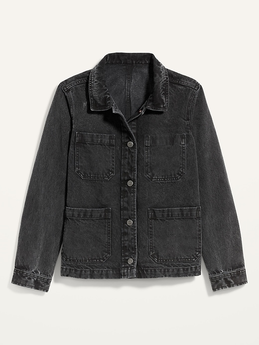 Image number 4 showing, Black Acid-Wash Jean Chore Jacket for Women