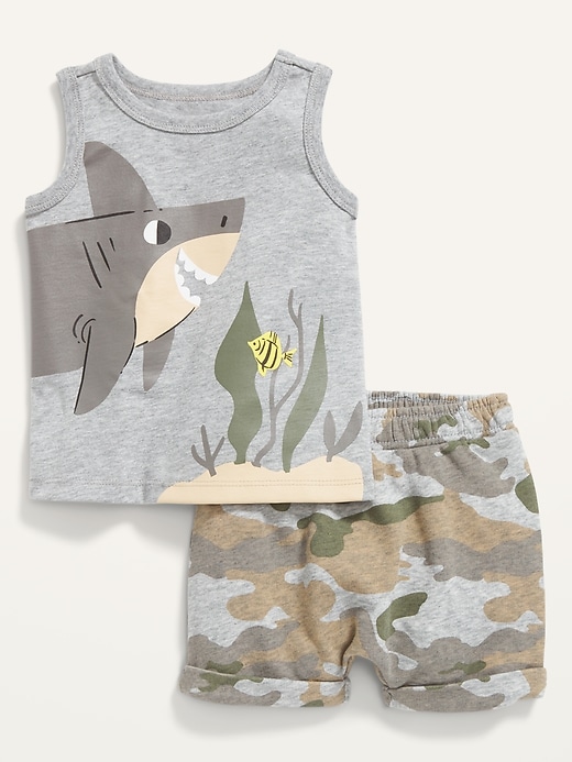 View large product image 1 of 2. Graphic Tank Top & Camo Sweat Shorts 2-Pack for Baby