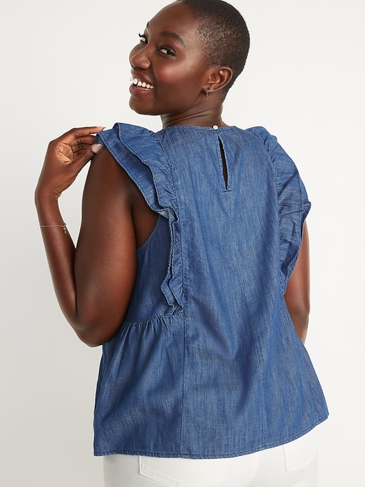Image number 2 showing, Sleeveless Ruffled Jean Top