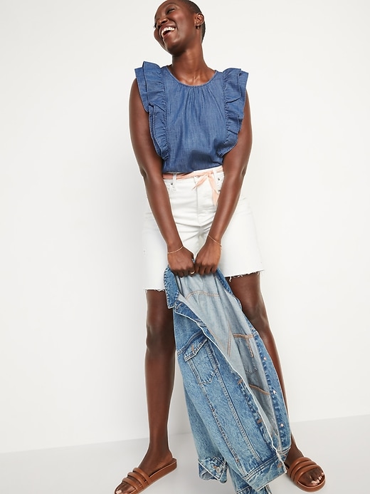 Image number 3 showing, Sleeveless Ruffled Jean Top
