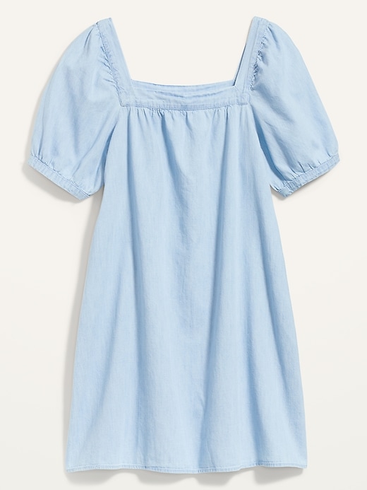 Image number 4 showing, Puff-Sleeve Light-Wash Jean Mini Swing Dress for Women