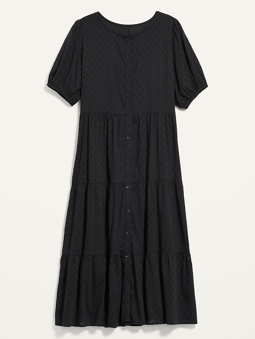 Image number 4 showing, Puff-Sleeve Clip-Dot Button-Front Midi Swing Dress