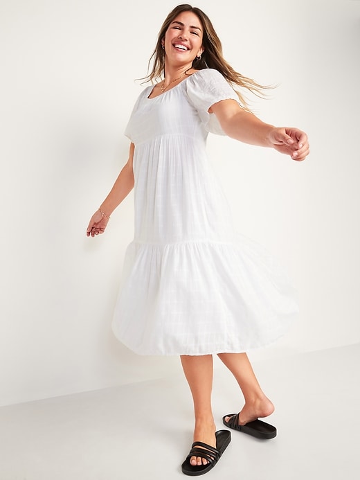 Image number 1 showing, Dobby Bell-Sleeve Midi Swing Dress for Women