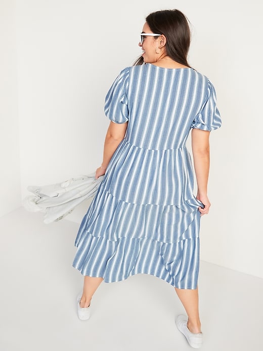 Image number 2 showing, Puff-Sleeve Tiered Striped Midi Swing Dress