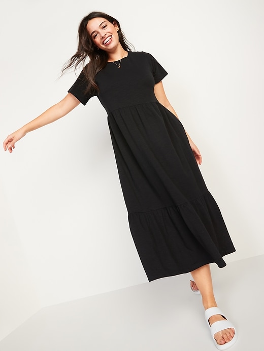 Image number 1 showing, Fit & Flare Tiered Slub-Knit Midi Dress for Women