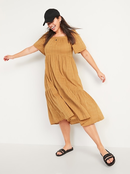 Image number 1 showing, Dobby Bell-Sleeve Midi Swing Dress