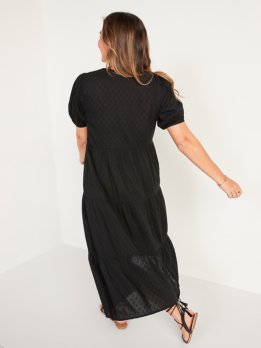 Image number 2 showing, Puff-Sleeve Clip-Dot Button-Front Midi Swing Dress