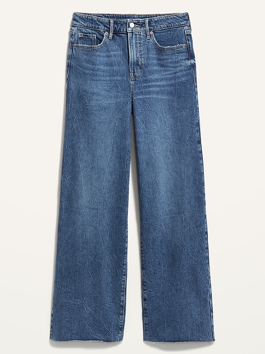 Image number 4 showing, Extra High-Waisted Medium-Wash Cut-Off Wide-Leg Jeans