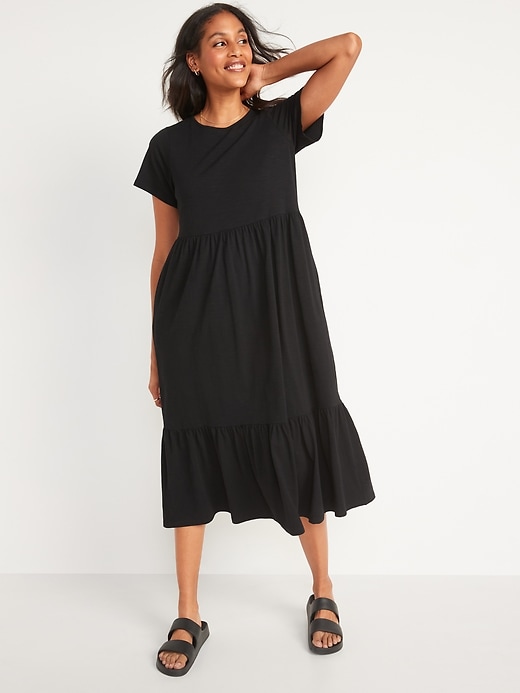 Image number 5 showing, Fit & Flare Tiered Slub-Knit Midi Dress for Women
