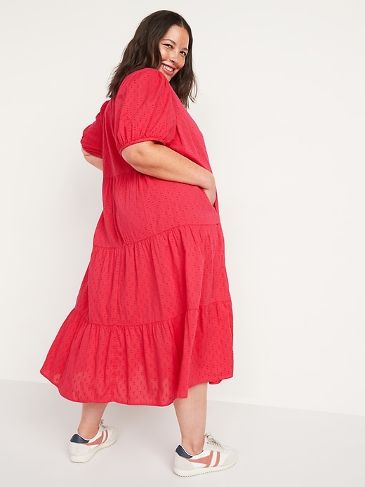 Image number 8 showing, Puff-Sleeve Clip-Dot Button-Front Midi Swing Dress