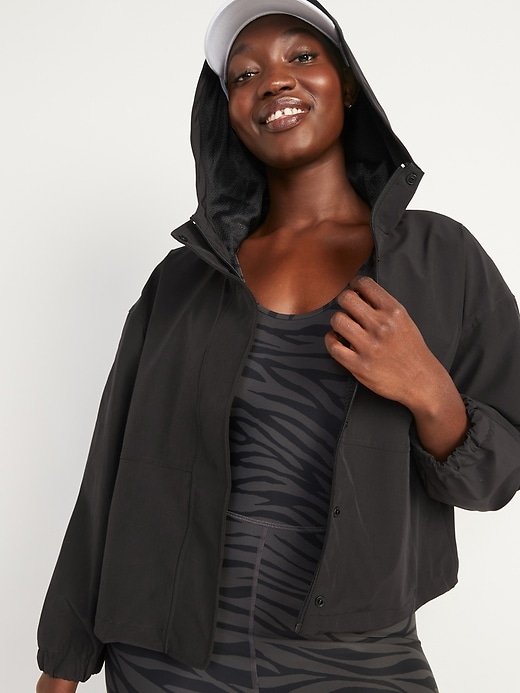 Image number 1 showing, Water-Resistant Hooded Cropped Utility Jacket