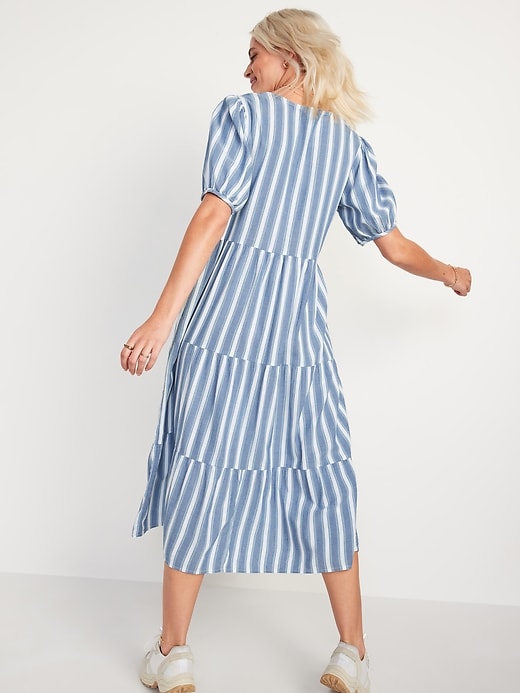 Image number 6 showing, Puff-Sleeve Tiered Striped Midi Swing Dress