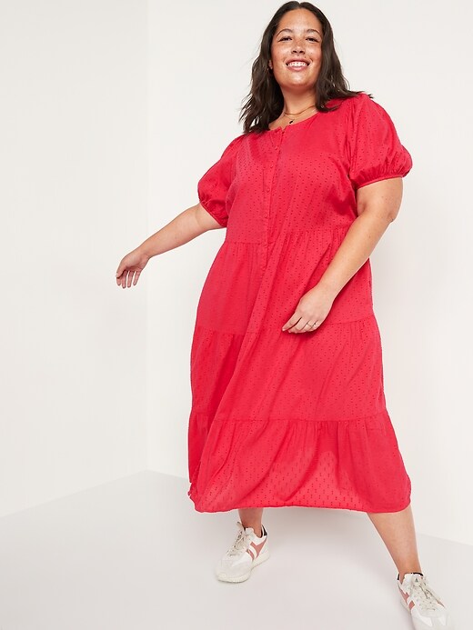 Image number 7 showing, Puff-Sleeve Clip-Dot Button-Front Midi Swing Dress