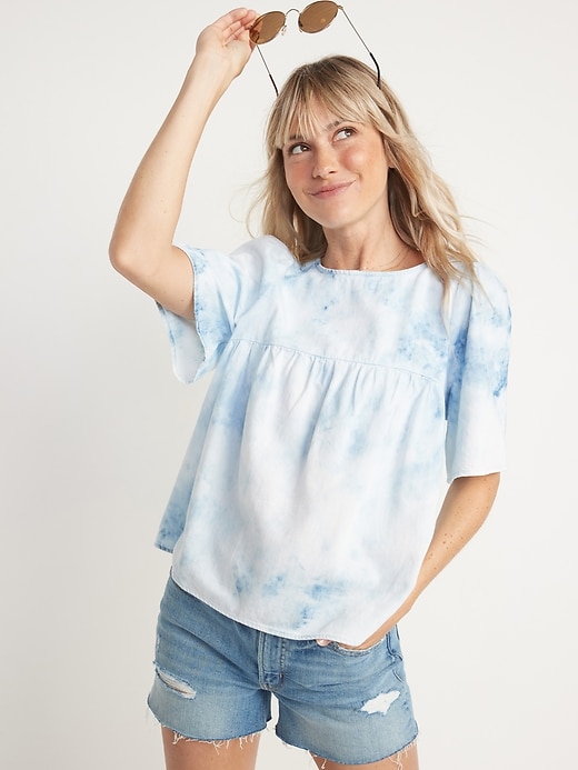 Image number 3 showing, Oversized Tie-Dyed Jean Top