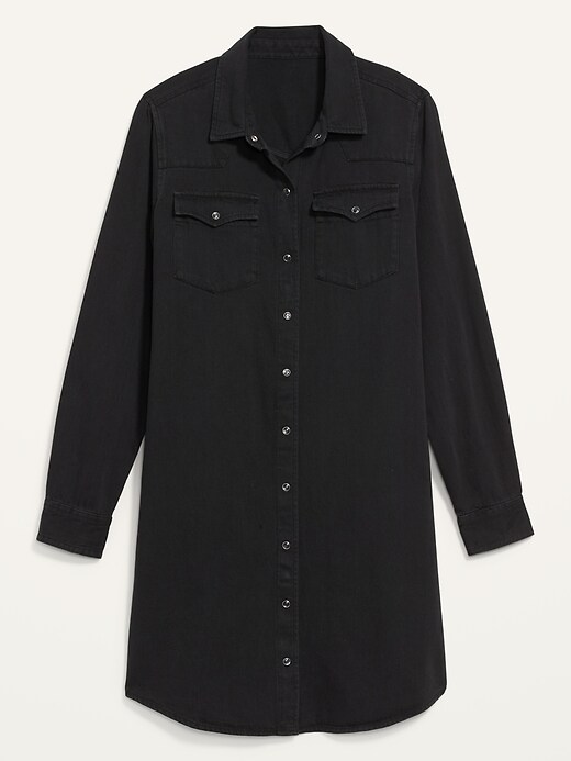 Image number 4 showing, Western Black Jean Shirt Dress for Women