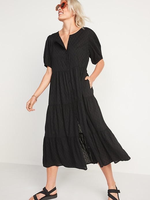 Image number 5 showing, Puff-Sleeve Clip-Dot Button-Front Midi Swing Dress