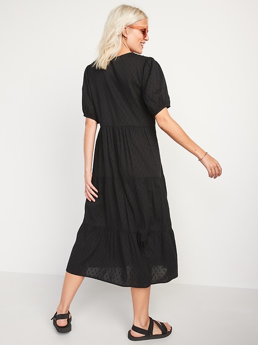 Image number 6 showing, Puff-Sleeve Clip-Dot Button-Front Midi Swing Dress