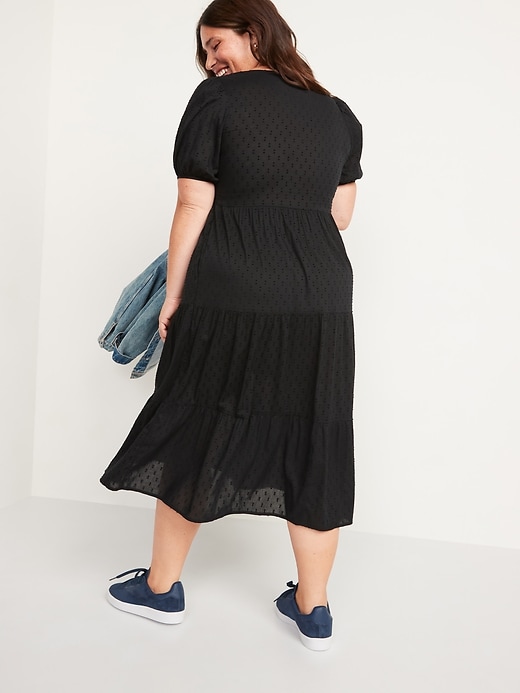 Image number 8 showing, Puff-Sleeve Clip-Dot Button-Front Midi Swing Dress