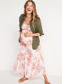 View large product image 3 of 3. Maternity Floral-Print Tie-Neck Maxi Sundress