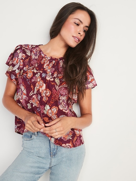 View large product image 1 of 1. Flutter-Sleeve Swing Blouse