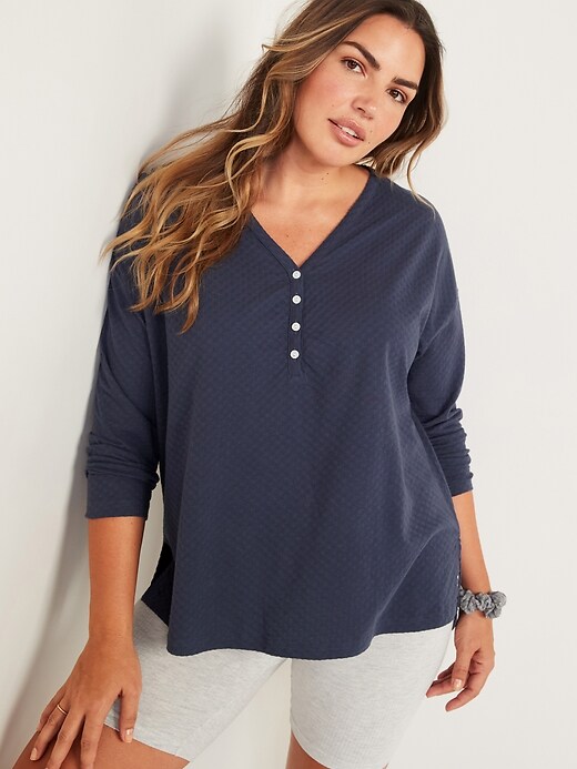 Image number 1 showing, Oversized Pointelle-Knit Pajama Tunic Top