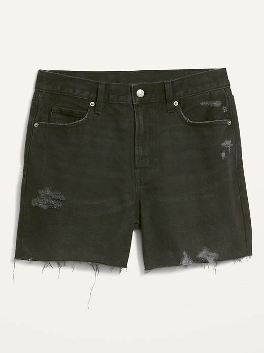 Image number 4 showing, High-Waisted Slouchy Straight Ripped Black Jean Shorts -- 5-inch inseam