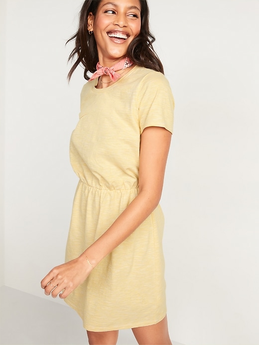 Image number 3 showing, Waist-Defined Striped Slub-Knit Mini T-Shirt Dress
