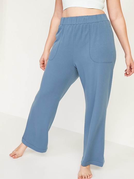 Image number 1 showing, High-Waisted Cozy-Knit Wide-Leg Pajama Pants