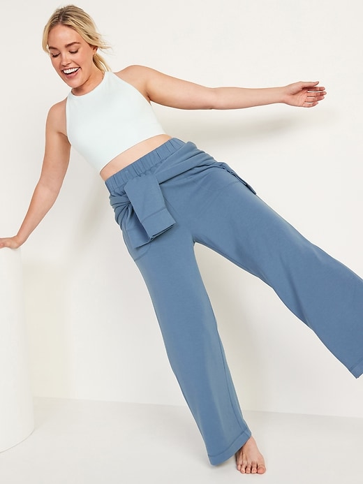 Image number 3 showing, High-Waisted Cozy-Knit Wide-Leg Pajama Pants