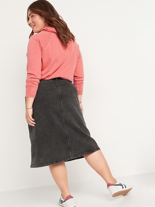 Image number 8 showing, High-Waisted Button-Front Black Jean Midi Skirt for Women