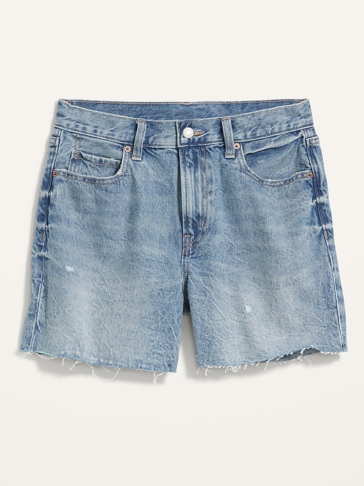 Image number 1 showing, High-Waisted Slouchy Straight Cut-Off Jean Shorts -- 5-inch inseam