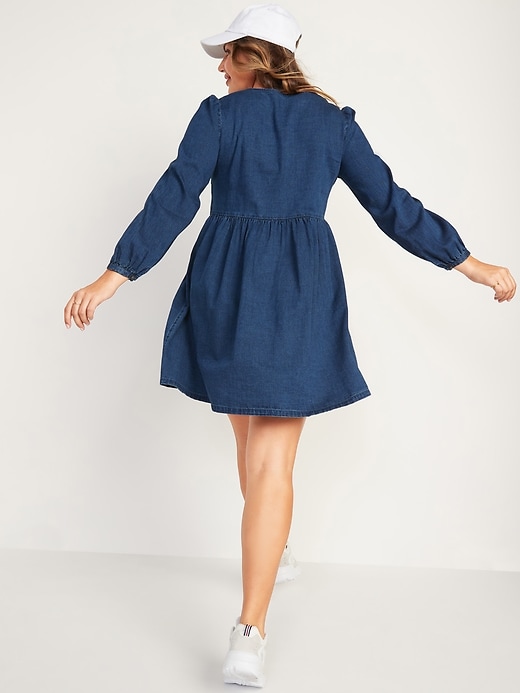 Image number 2 showing, Long-Sleeve Fit & Flare Jean Mini Dress for Women