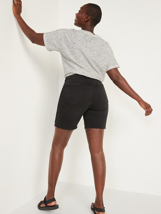 Image number 2 showing, Extra High-Waisted Sky-Hi Black Button-Fly Jean Shorts -- 7-inch inseam