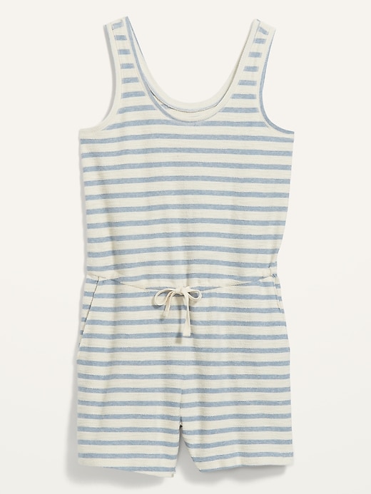 Image number 4 showing, Waist-Defined Sleeveless Striped Terry Beach Romper -- 4-inch inseam