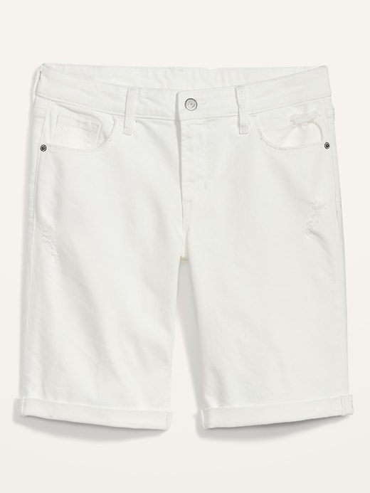 Image number 4 showing, Mid-Rise Ripped White Bermuda Jean Shorts -- 9-inch inseam
