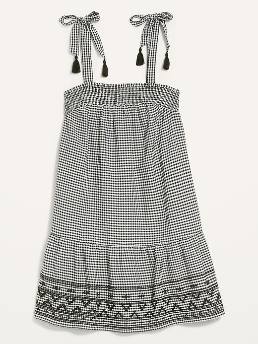 View large product image 2 of 3. Sleeveless Tiered Gingham Swing Mini Dress