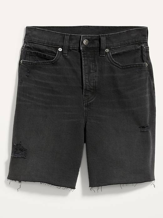 Image number 4 showing, Extra High-Waisted Sky-Hi Black Button-Fly Jean Shorts -- 7-inch inseam