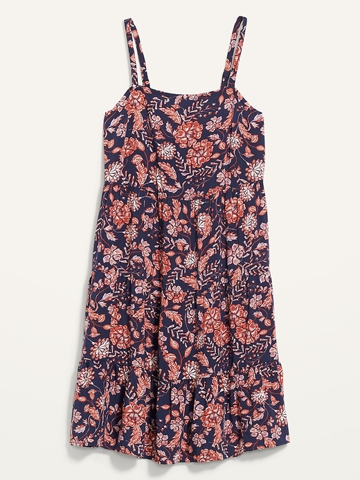 View large product image 2 of 3. Sleeveless Tiered Floral-Print Swing Dress