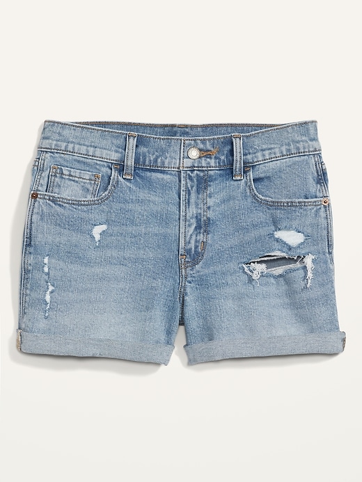 Image number 4 showing, Mid-Rise Boyfriend Ripped Light-Wash Jean Shorts --