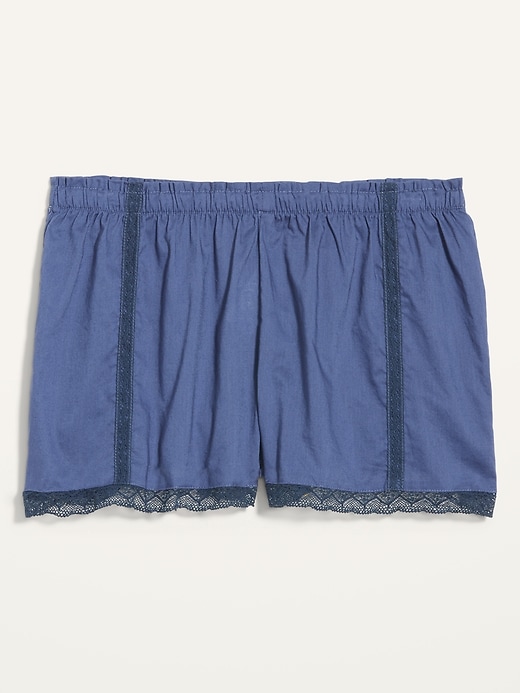 View large product image 2 of 3. High-Waisted Lace-Trim Poplin Pajama Shorts - 2.5-inch inseam