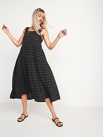 View large product image 3 of 3. Sleeveless Smocked Tonal-Stripe Midi Swing Dress