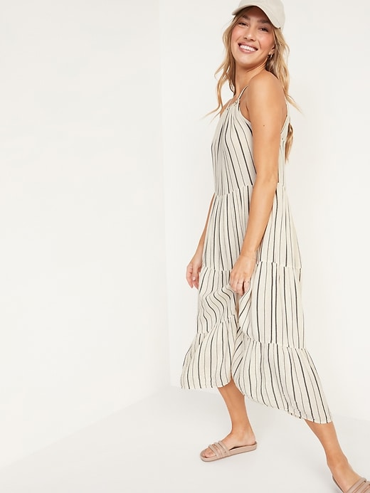 Image number 5 showing, Sleeveless High-Neck Crinkled Tiered Maxi Swing Dress