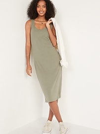 View large product image 3 of 3. Sleeveless Rib-Knit Linen-Blend Midi Shift Dress
