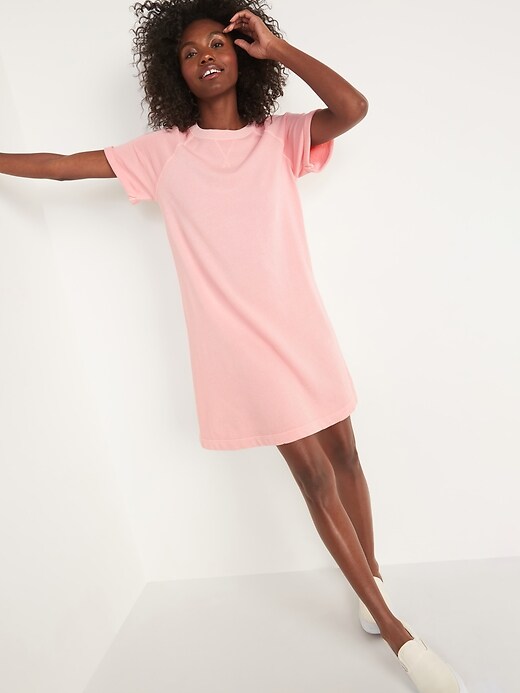 Image number 4 showing, Short-Sleeve Specially Dyed French-Terry Mini Sweatshirt Shift Dress