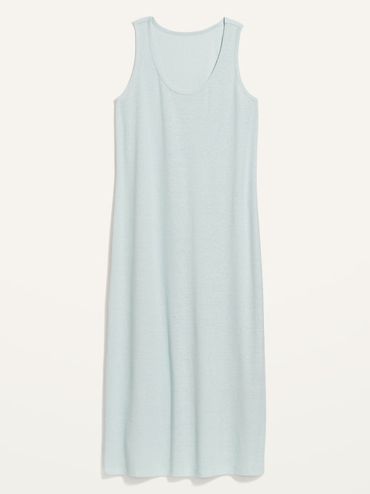 Image number 1 showing, Sleeveless Rib-Knit Linen-Blend Midi Shift Dress