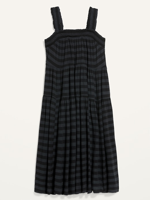 View large product image 1 of 3. Sleeveless Smocked Tonal-Stripe Midi Swing Dress