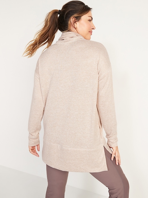 Image number 2 showing, Cowl-Neck Mélange Tunic Sweater