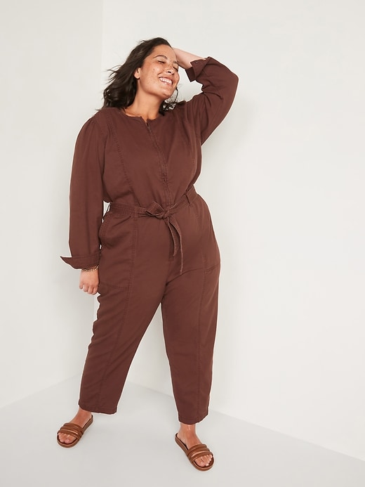 Image number 7 showing, Long-Sleeve Zip-Front Cropped Utility Jumpsuit