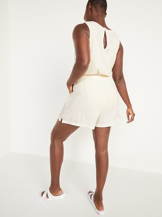 Image number 2 showing, Waist-Defined Sleeveless Performance Terry Romper -- 3-inch inseam